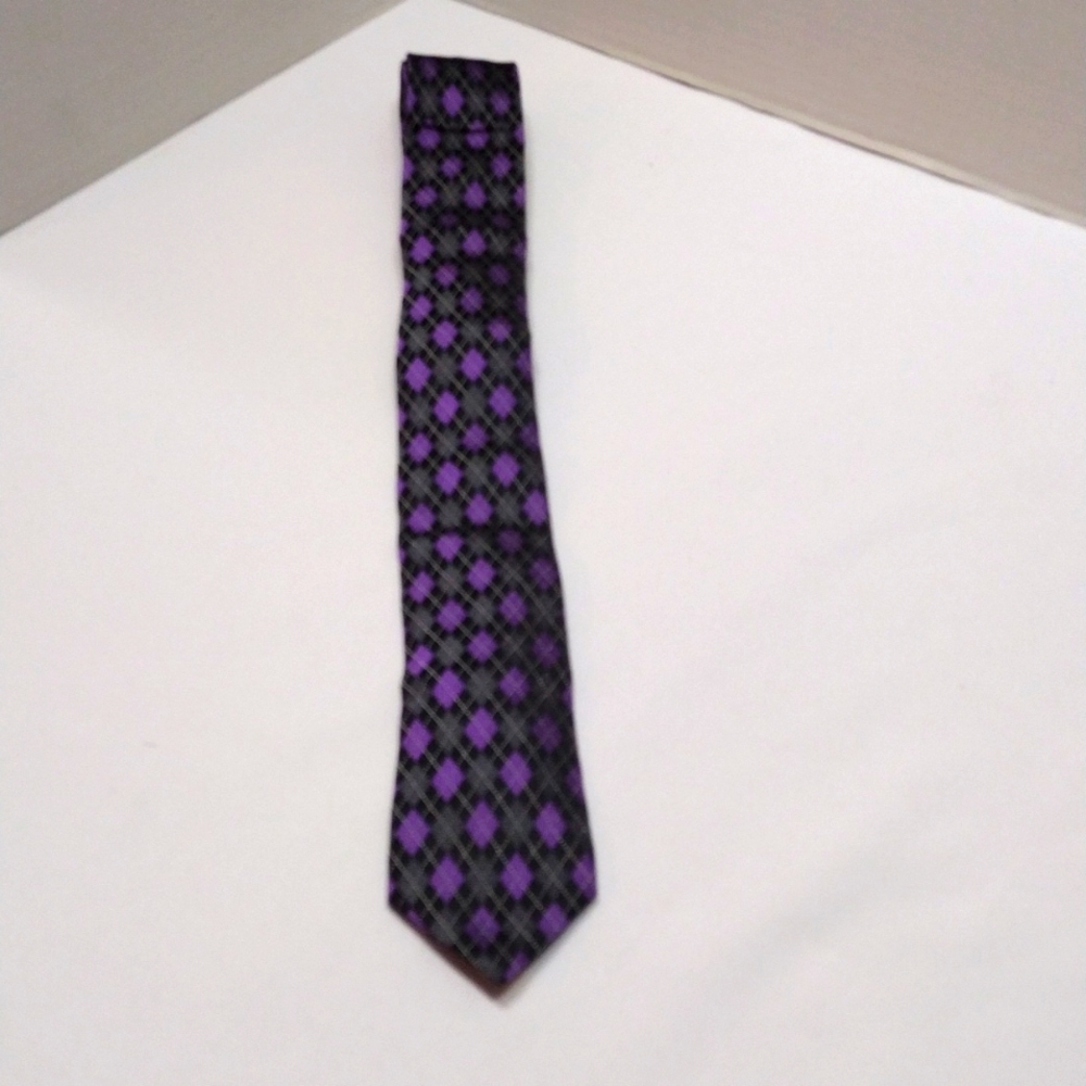 Billy London UK Purple Black Gray Diamond Lined Men's Tie NT#7